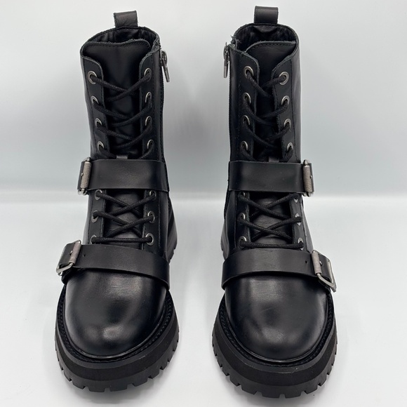 Dolce Vita Black Combat Boots Size 7 Lug Sole Buckle Leather Zip - Picture 5 of 15